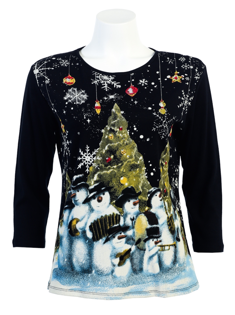 Snow Band Ladies Cotton Top - Holiday Xmas Rhinestone T Shirt